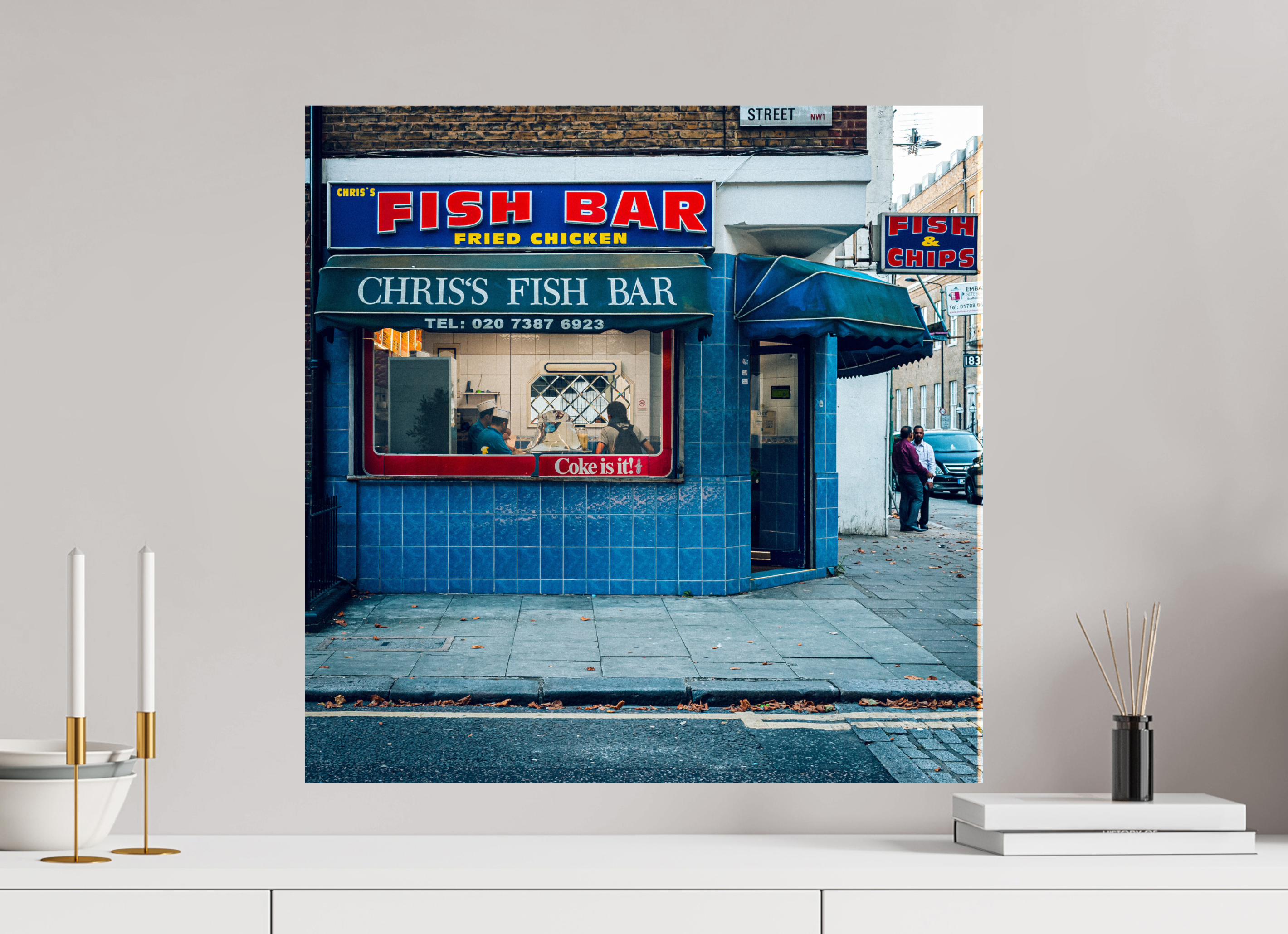 60 x 60 cm, Papier photo couleur Tirage photo [ Londres - The Fish Bar ] - Photographie d'art