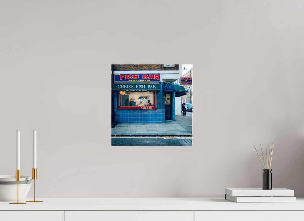 30 x 30 cm, Alu-Dibon couleur Tirage photo [ Londres - The Fish Bar ] - Photographie d'art