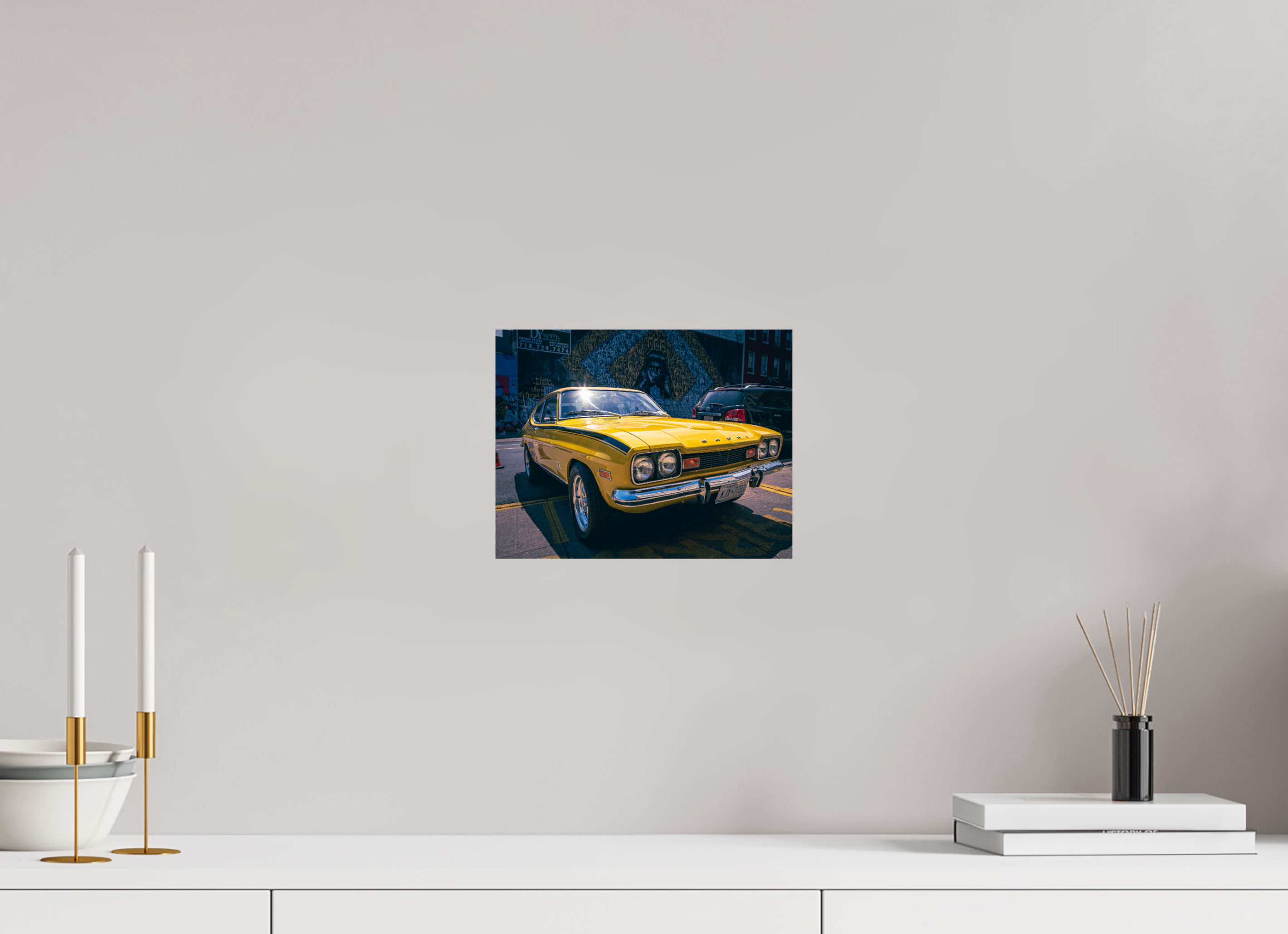 25,9 x 20 cm, Alu-Dibon couleur Tirage photo [ New York - Ford Capri 2000 GT ] - Photographie d'art