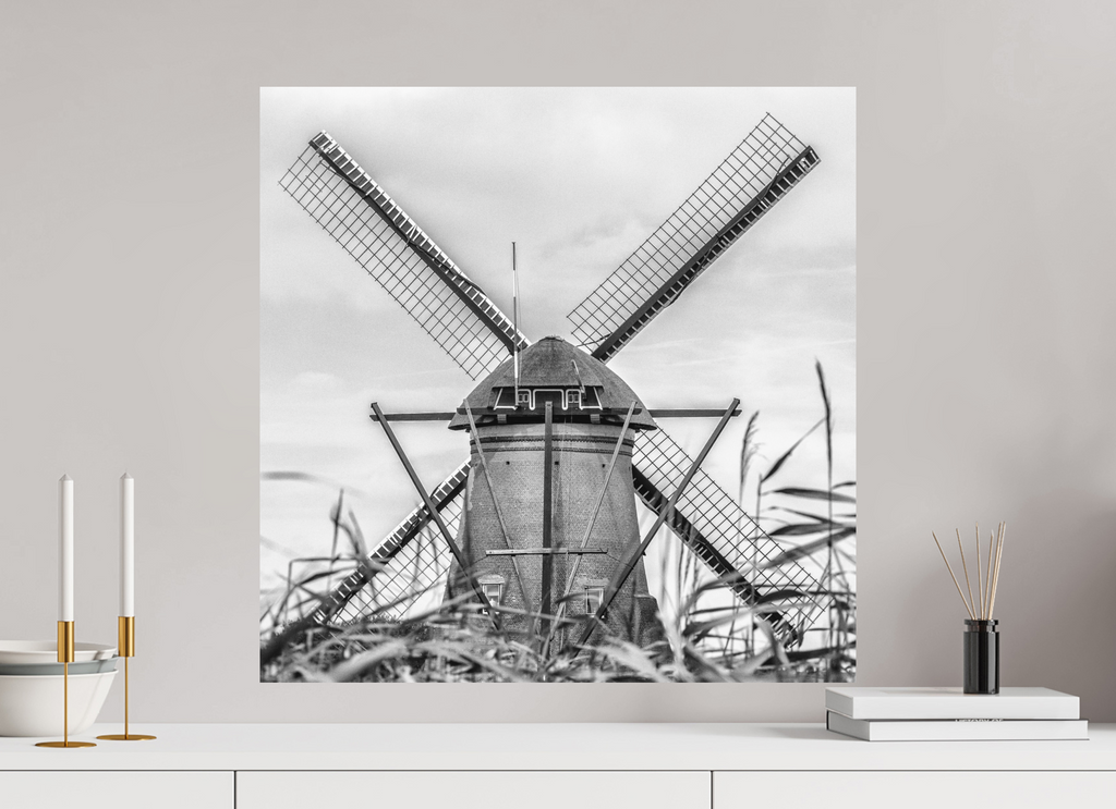 60 x 60 cm, Alu-Dibon noir & blanc Tirage photo [ Kinderdijk-Elshout - The Cross ] - Photographie d'art