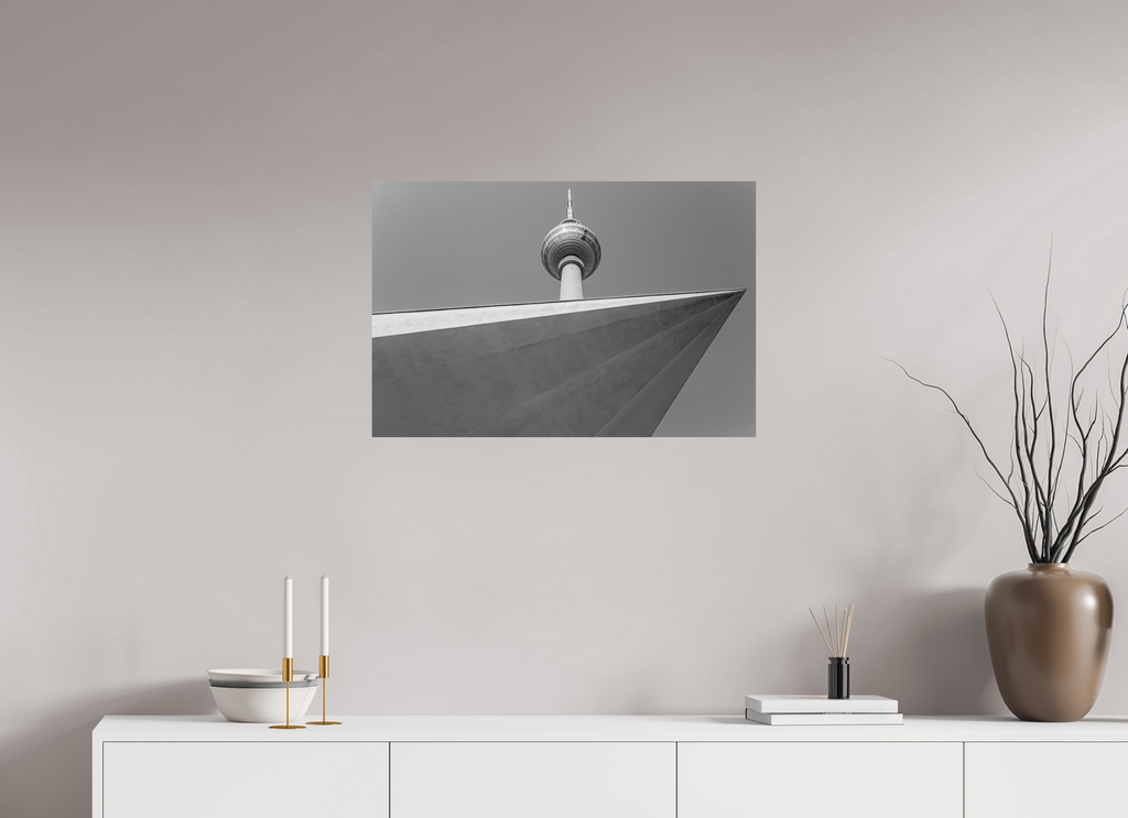 75 x 50 cm, Alu-Dibon noir & blanc Tirage photo [ Berlin - Fernsehturm Pointe ] - Photographie d'art
