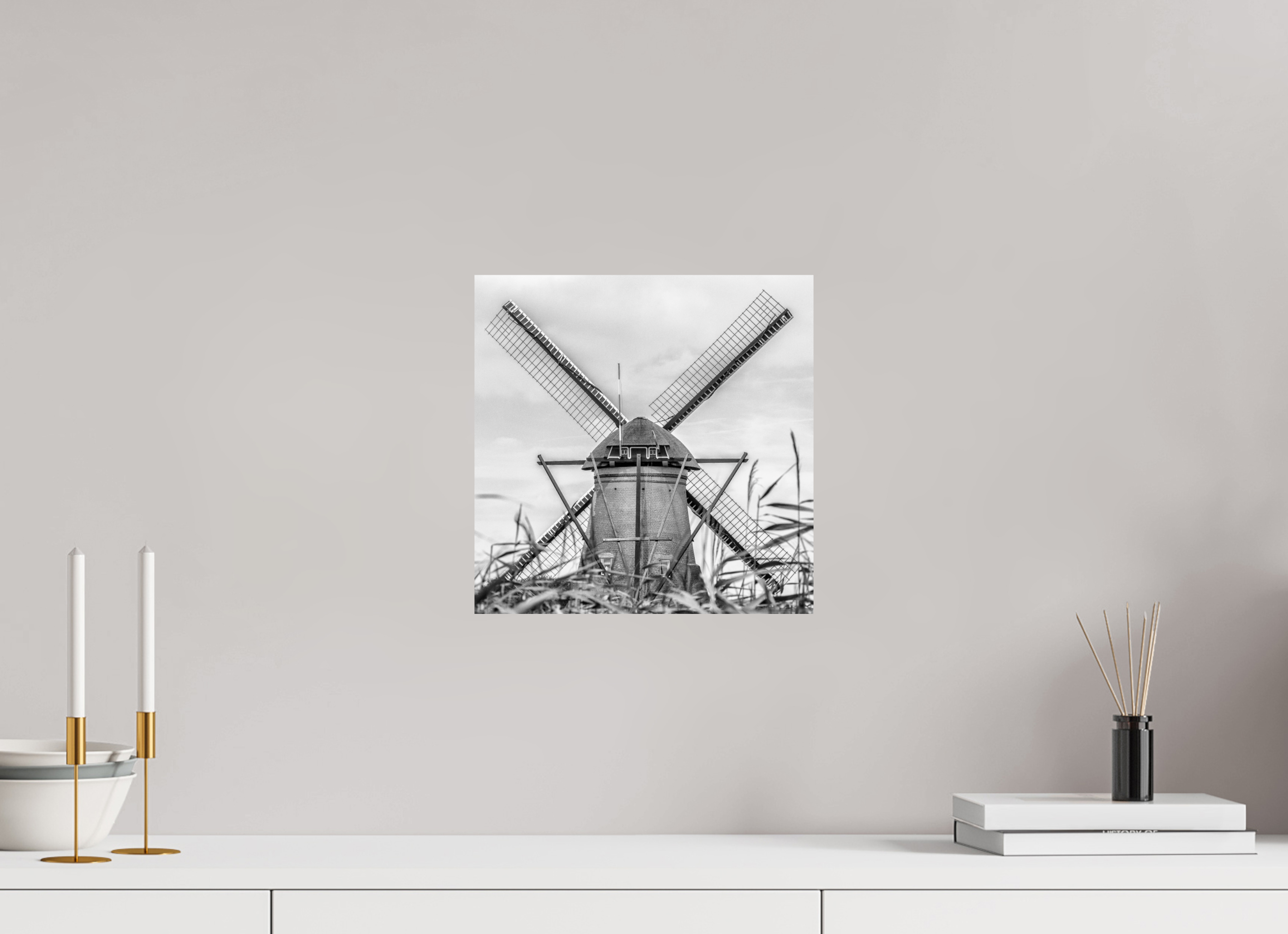30 x 30 cm, Photo papier noir & blanc Tirage photo [ Kinderdijk-Elshout - The Cross ] - Photographie d'art