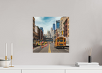 40 x 40 cm, Alu-Dibon couleur Tirage photo [ New York - School Bus Trafic ] - Photographie d'art