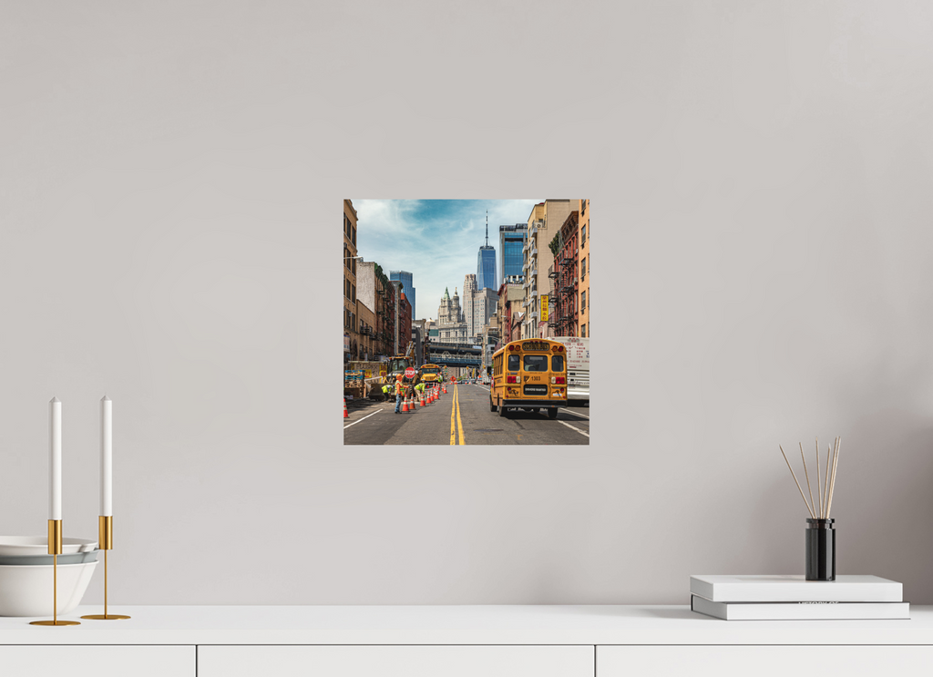 30 x 30 cm, Papier photo couleur Tirage photo [ New York - School Bus Trafic ] - Photographie d'art