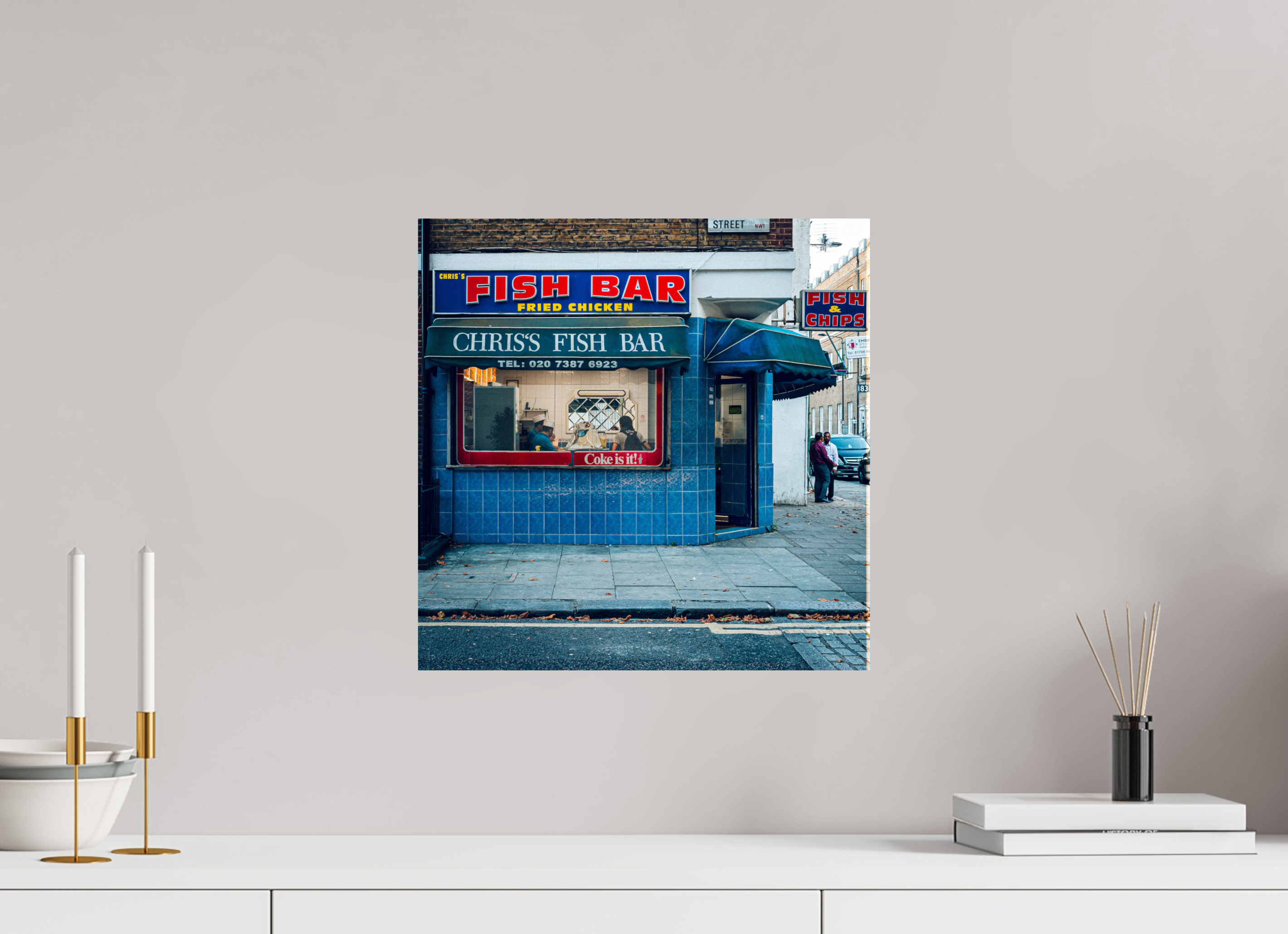 40 x 40 cm, Papier photo couleur Tirage photo [ Londres - The Fish Bar ] - Photographie d'art