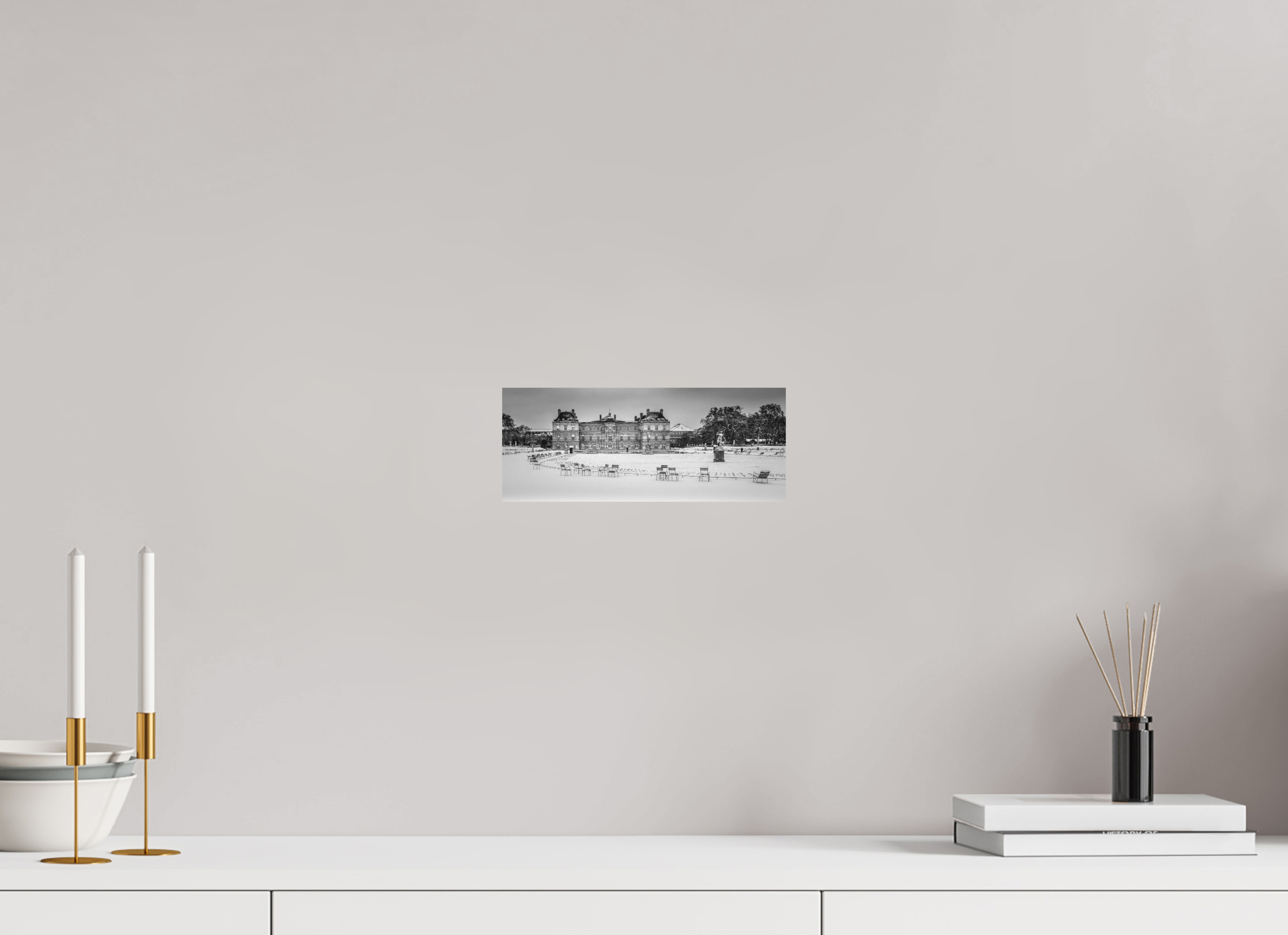 24,9 x 10 cm, Alu-Dibon noir & blanc Tirage photo [ Paris - Winter Silence at Luxembourg Palace ] - Photographie d'art