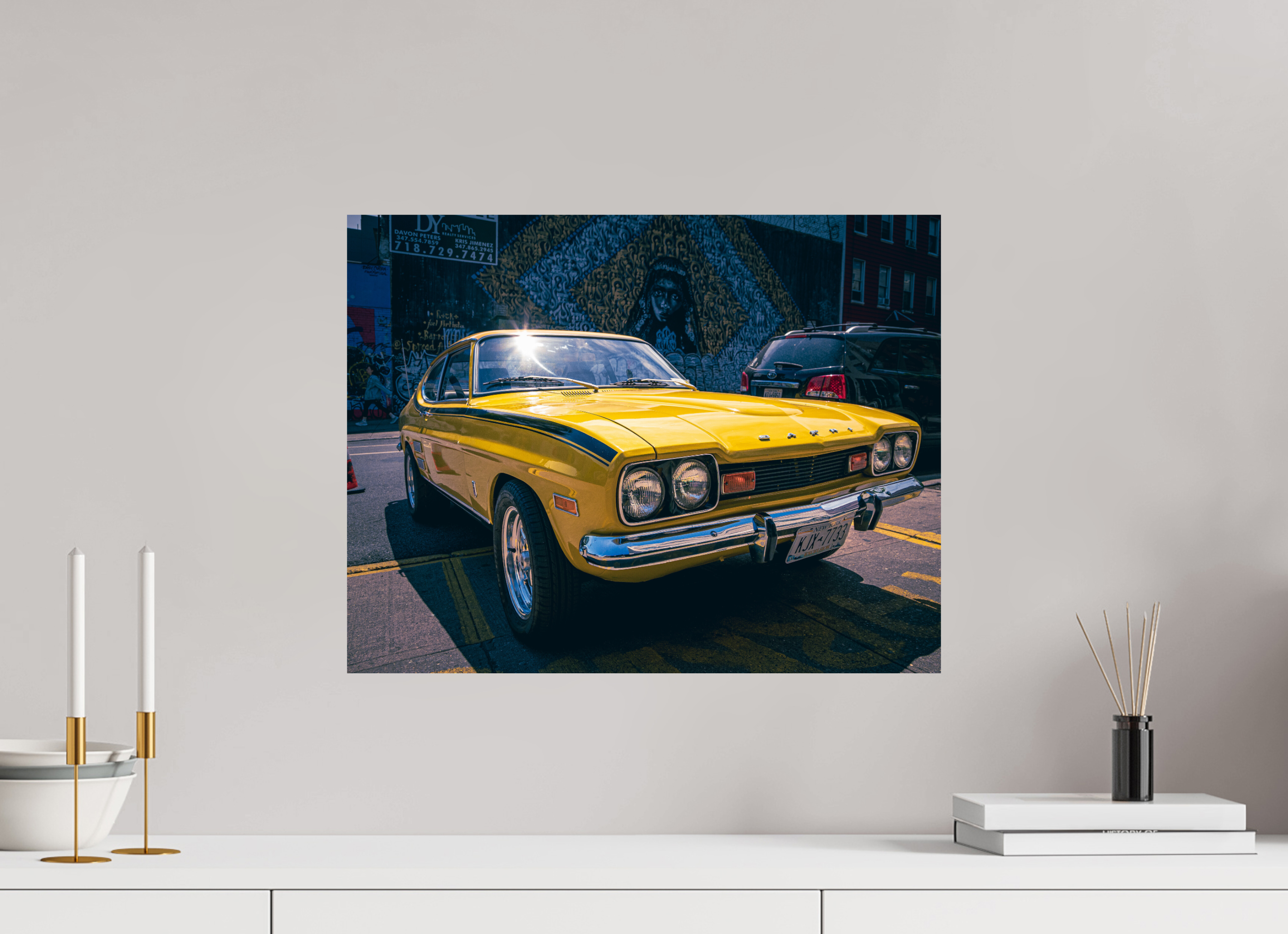 51,8 x 40 cm, Alu-Dibon couleur Tirage photo [ New York - Ford Capri 2000 GT ] - Photographie d'art