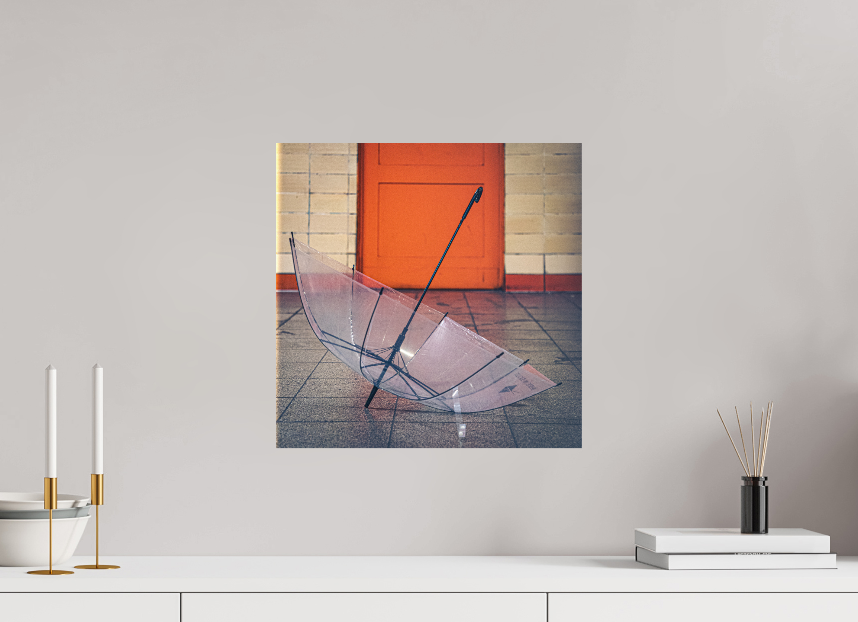 40 x 40 cm, Alu-Dibon couleur Tirage photo [ Berlin - The Lost Umbrella ] - Photographie d'art